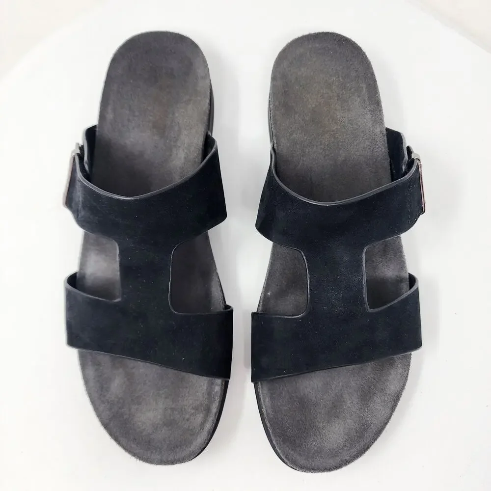 Munro Jody Slide Sandals Women 10.5M Black Nubuck Leather Silver Accent m490686